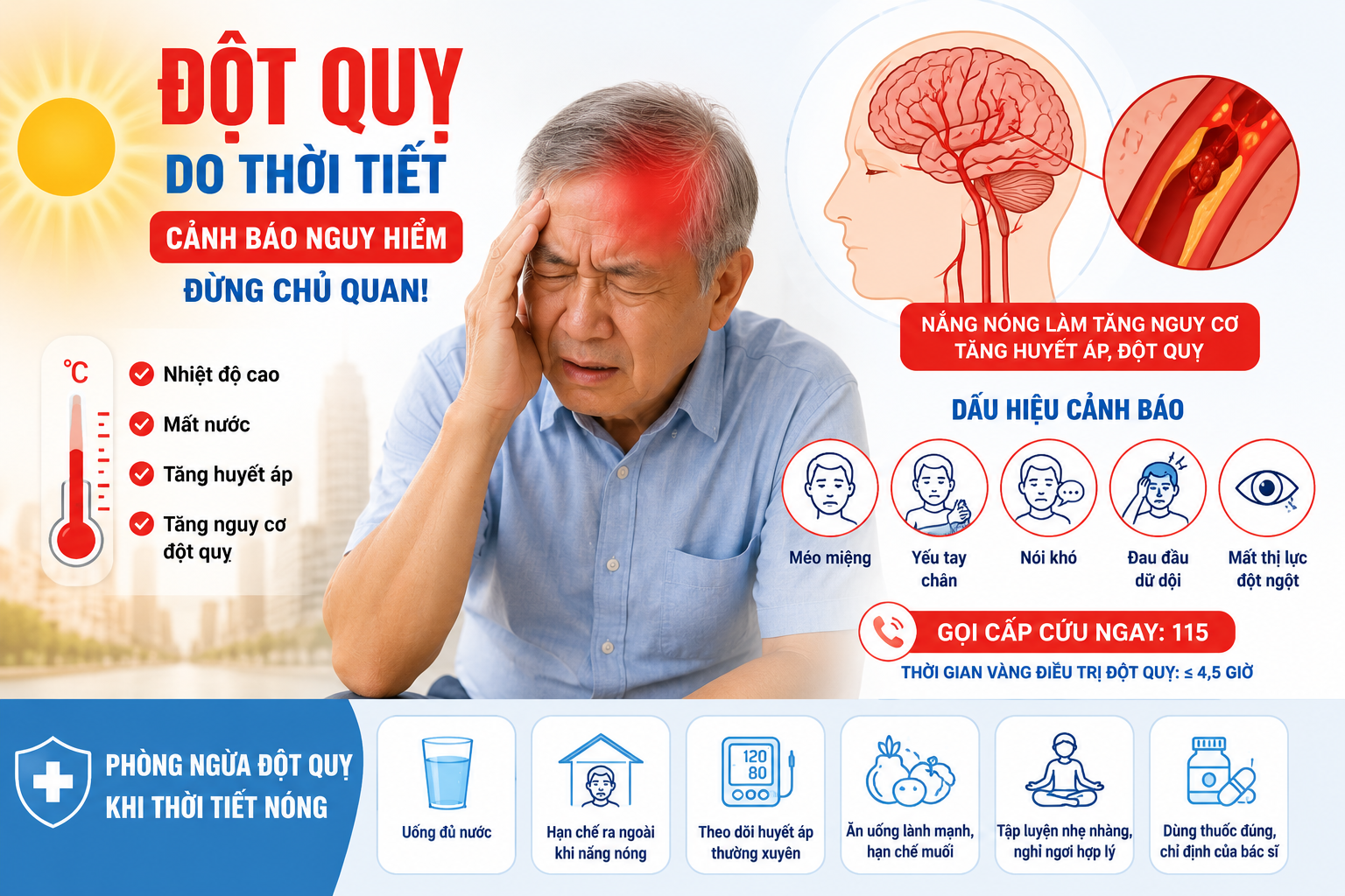 Tăng Huyết Áp, Đột Quỵ Do Nắng Nóng Ở Người Cao Tuổi: Dấu Hiệu Cảnh Báo Và Cách Phòng Ngừa